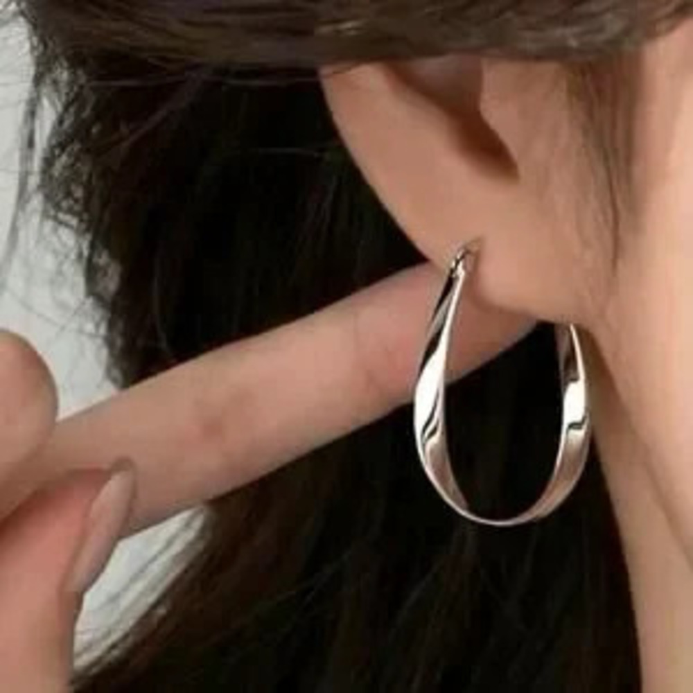 Sterling Silver Twisted Oval Hoop Earrings Women's Boho Christmas Birthday Gift